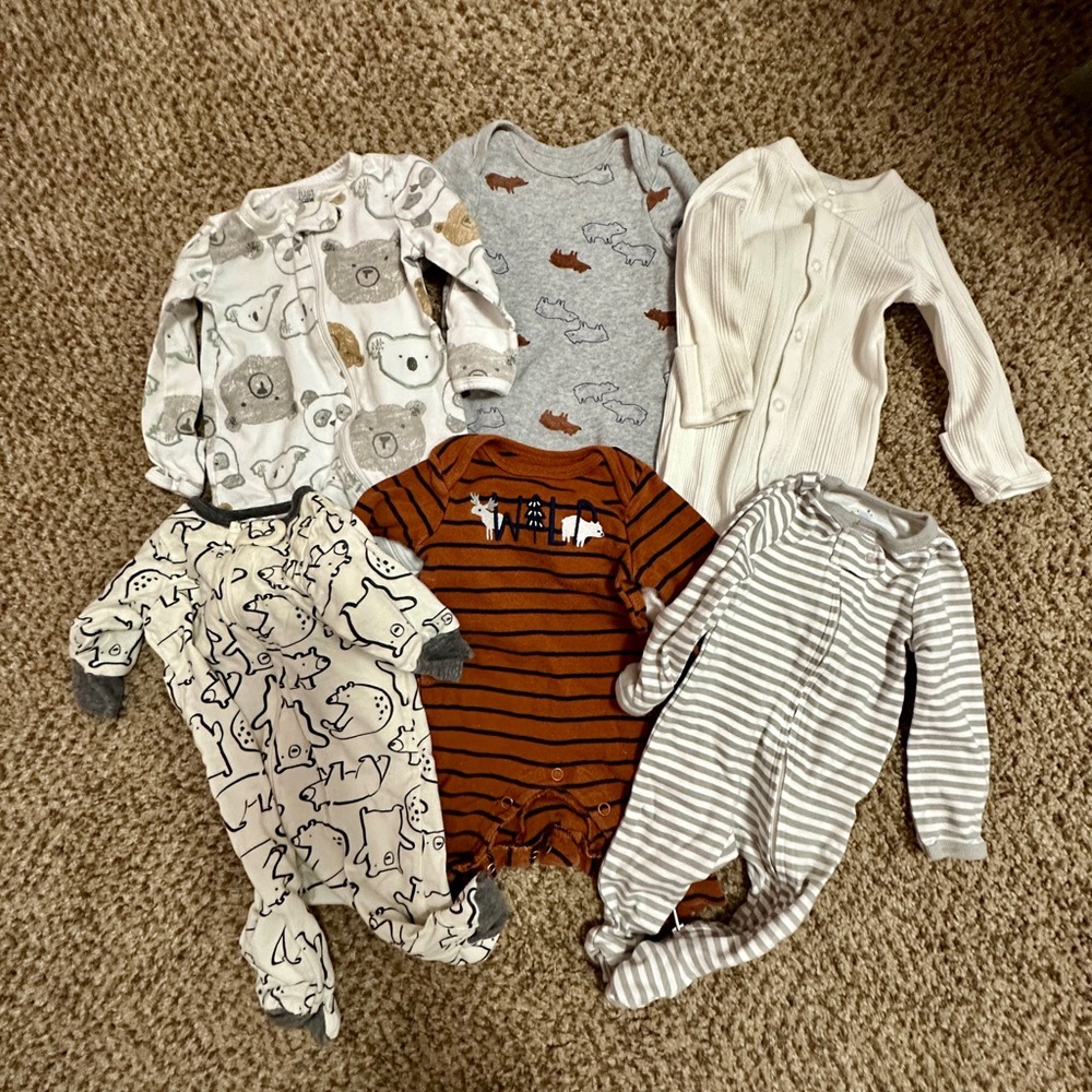 Bundle of Six Newborn Sleeper Onesies